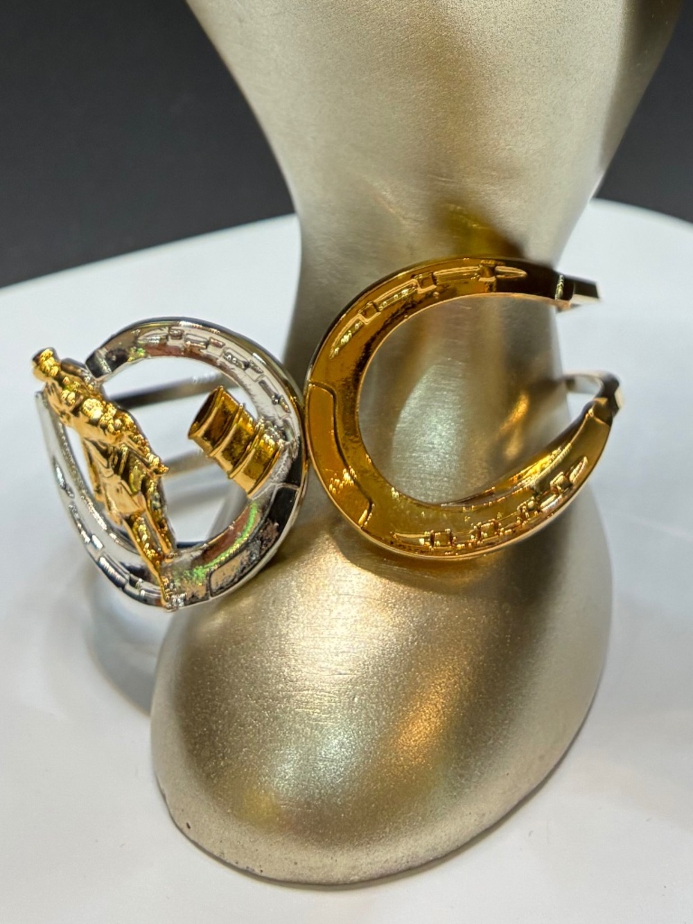 Vintage Double horseshoe Equestrian Motif gold and silver tone Bangle